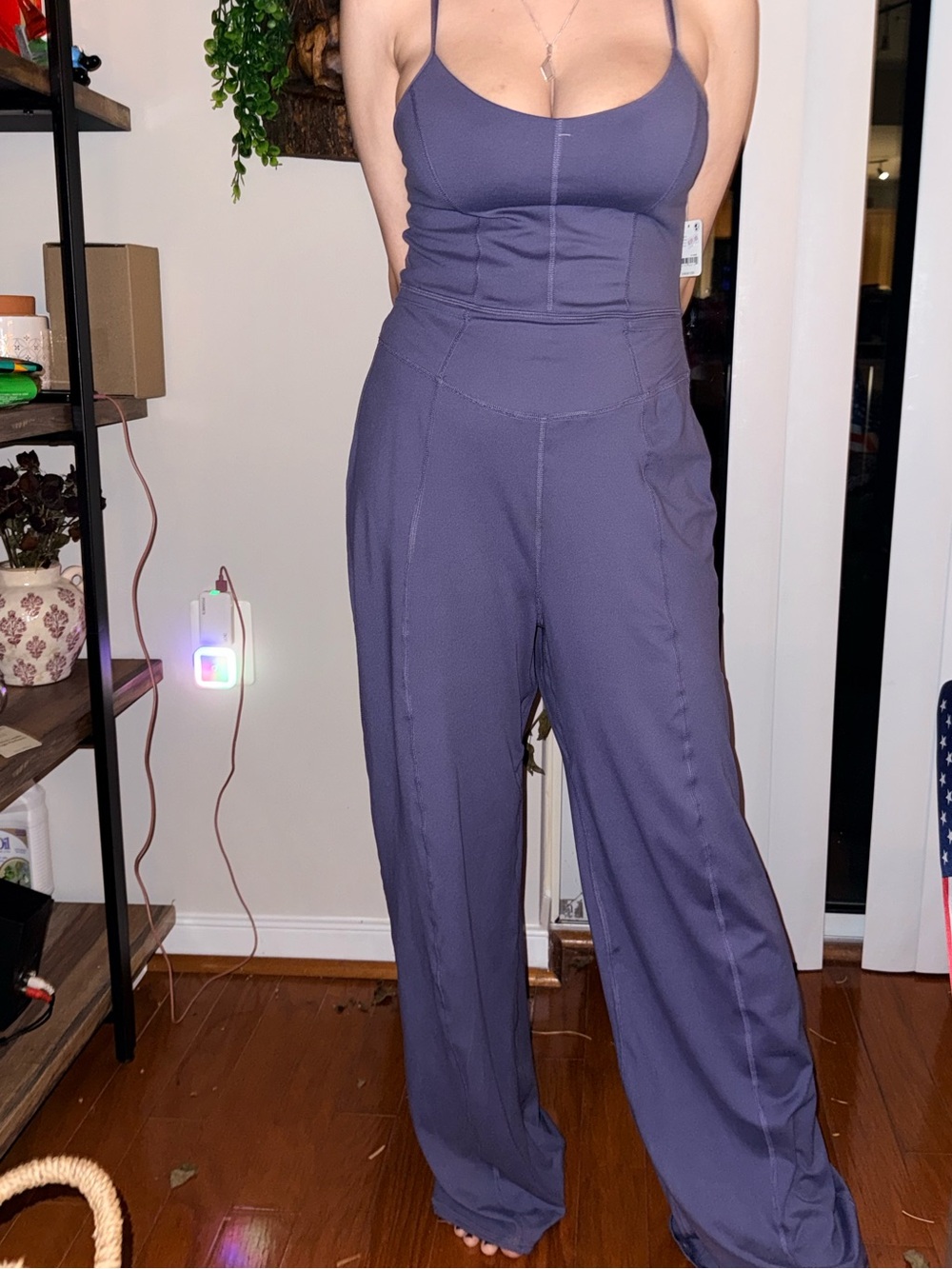 Free People Wide-Leg Strappy Jumpsuit in Slate Up At Night Onesie